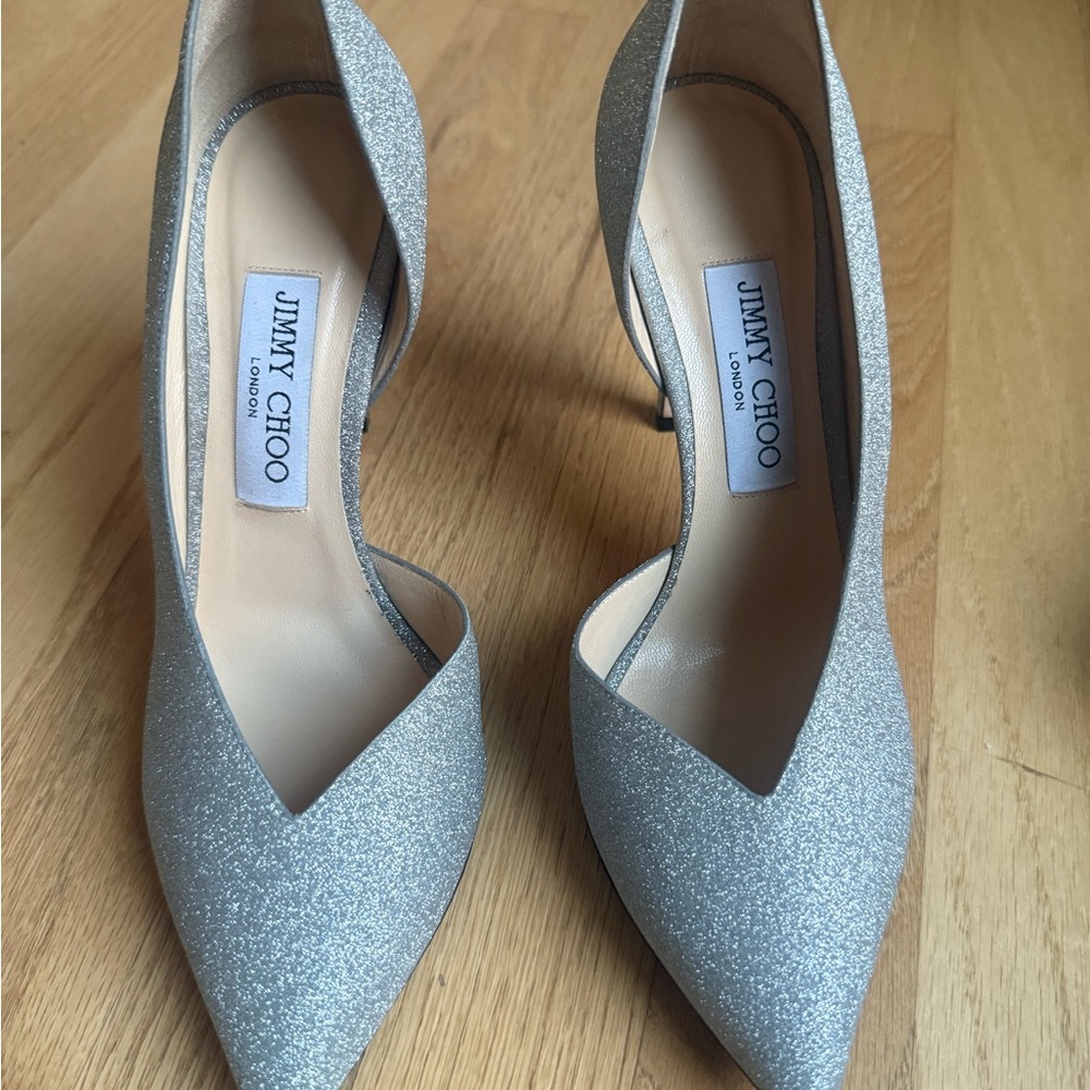 Jimmy Choo Leather Silver Glitter heels